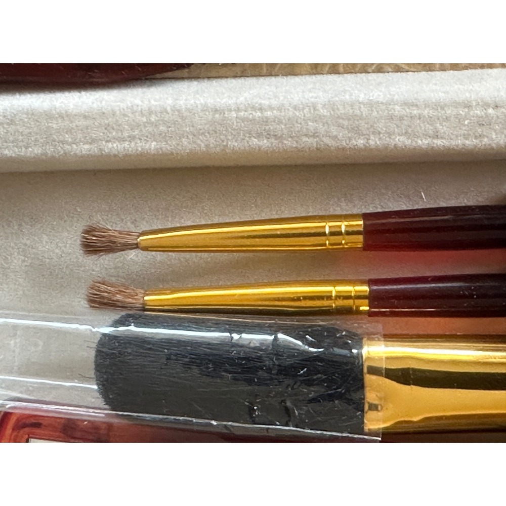 Vintage Travel Manicure Pedicure Makeup Brush Set Brown Faux Croc Case 10 pc - Picture 11 of 16